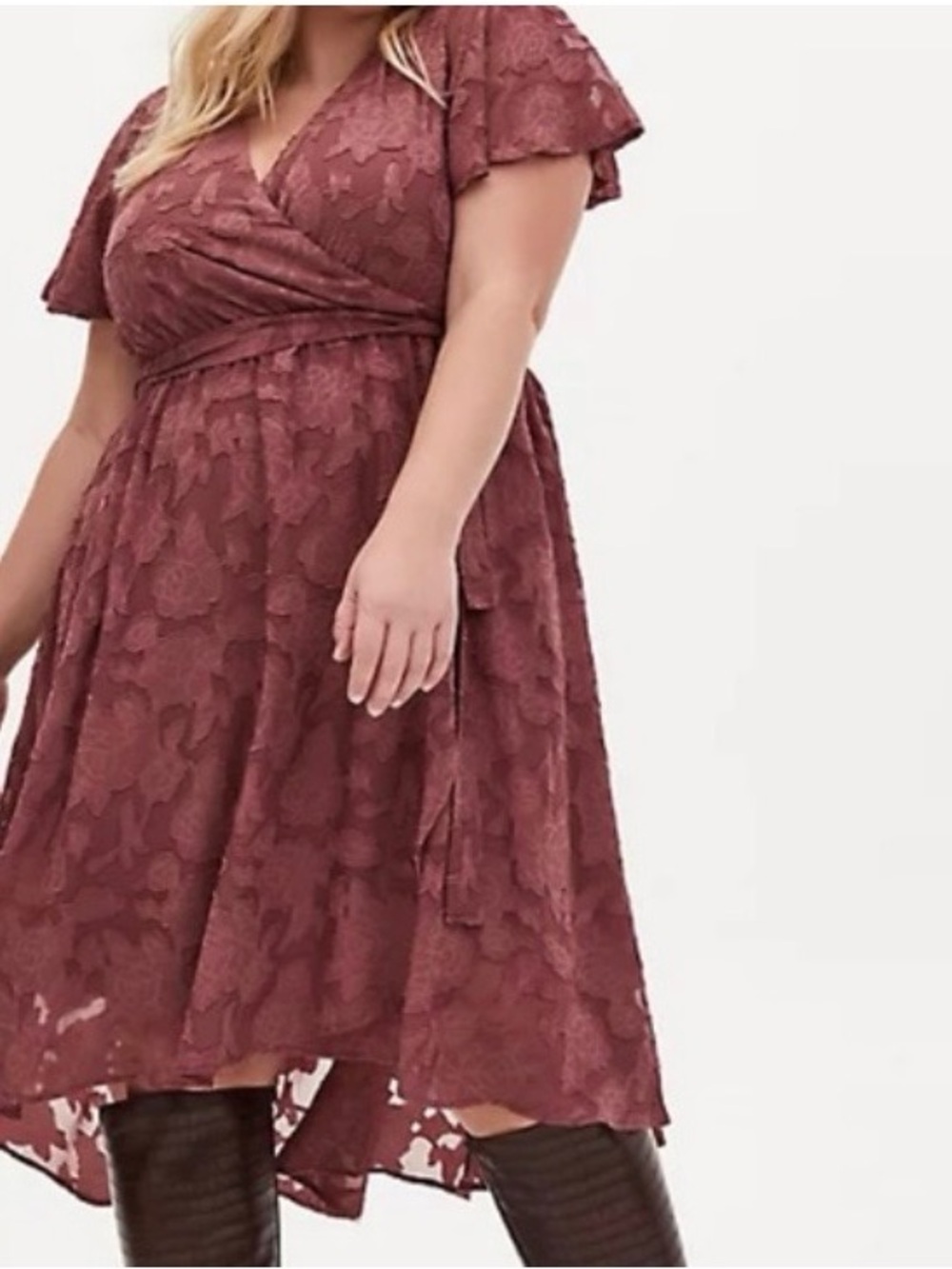 torrid Dusty Mauve Lace Wrap High-Low Dress